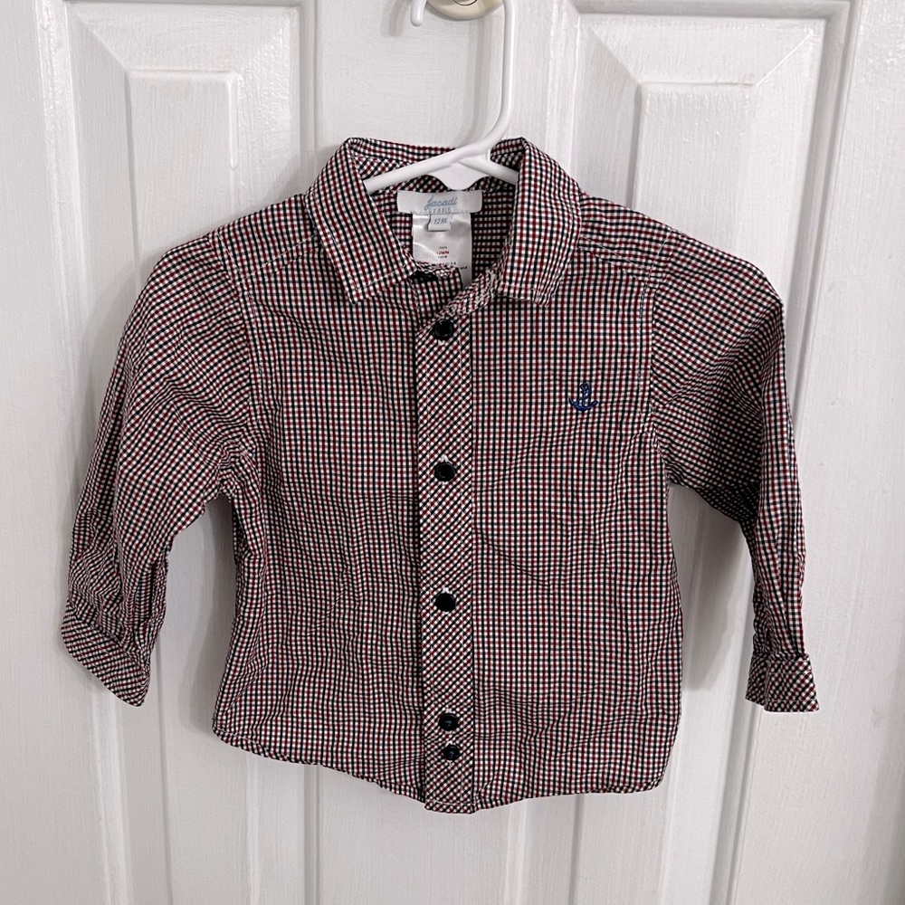 Jacadi Paris - baby boy button down - size 12 month- red, white and blue!